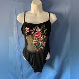 Unique Victoria secret one piece embroidery black swimwear